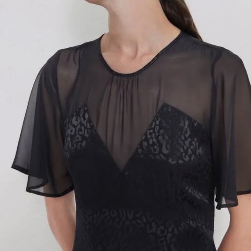 ZARA 🔆 black sheer animal print short sleeve flowy hi low dress